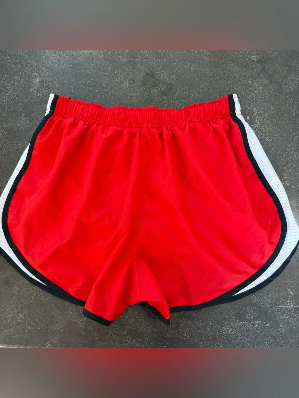 NIKE Red Dri Fit Women's Shorts with White & Black Trim Sz Large 3” Inseam